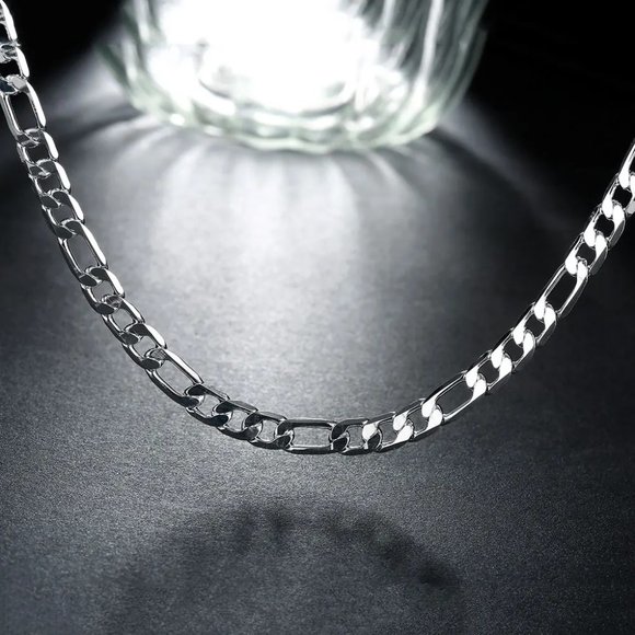 Beautiful Figaro Link 20 Inch Long, Stamped .925 Sterling Silver Chain 6mm Wide - Picture 6 of 6